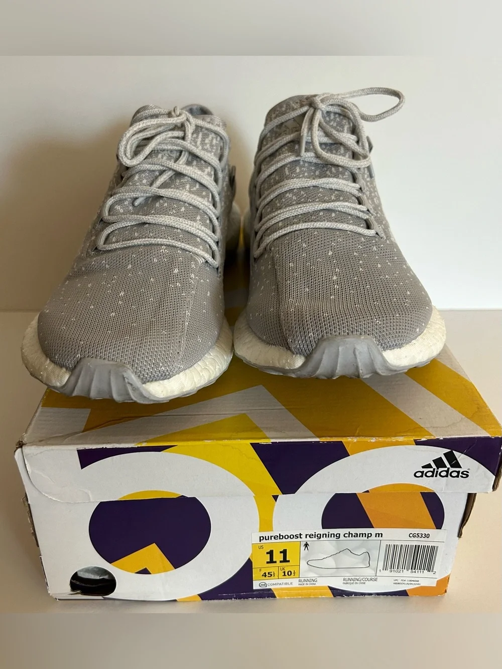 adidas White and Grey Pureboost Reigning Champ Running Shoes